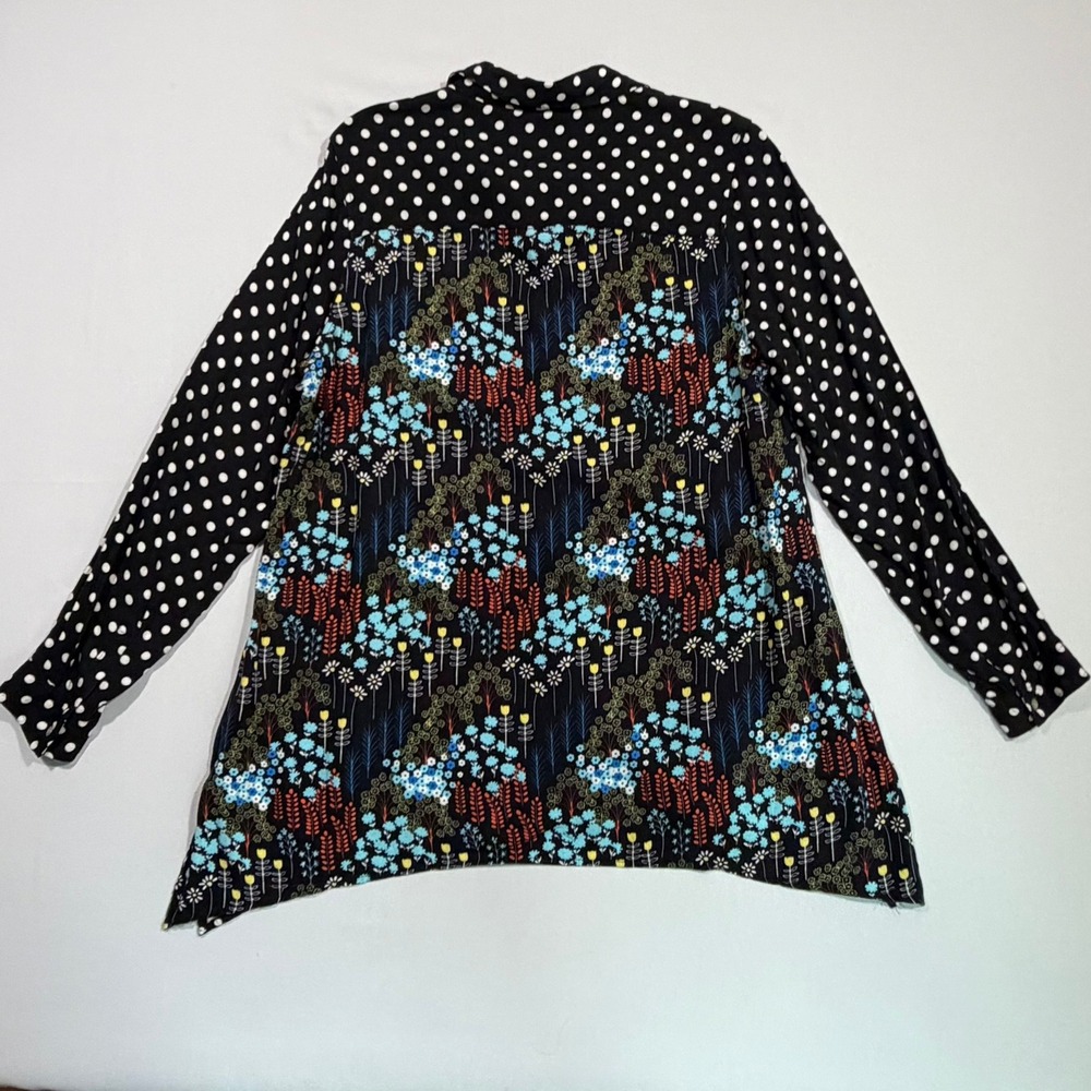Westbound Top Womens XL Rayon Polka Dot Floral Mixed Media Button Whimsigoth